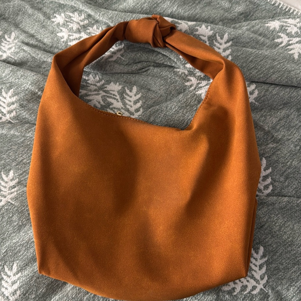Francesca’s Rust Knot Handle Shoulder Bag | Faux Suede Hobo Purse
